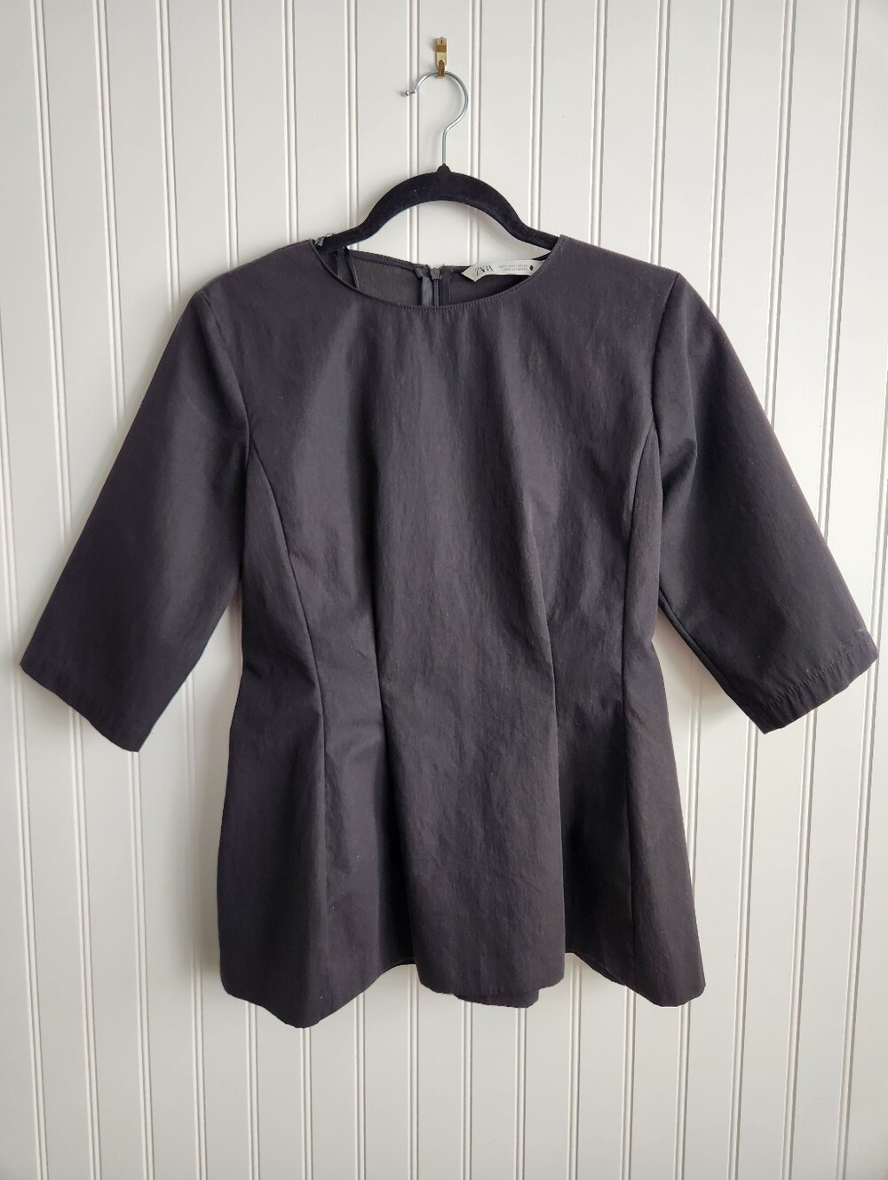 ZARA Black Structured Cotton Blend 3/4 Sleeve Careerwear Blouse Top Small